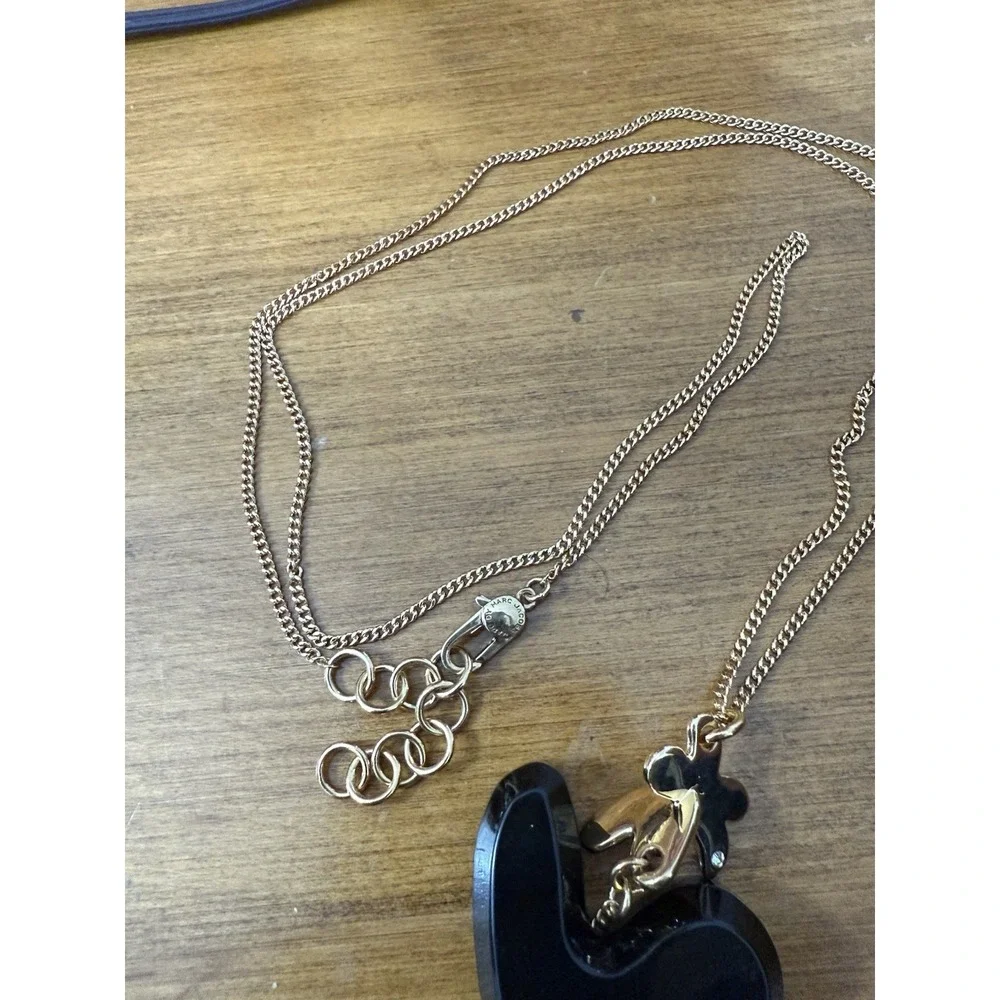 Marc Jacobs Black Gold Necklace Choker Chunky Collar Bib‎ Chain Enamel Pendant